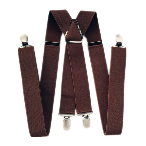 BD054-4 Clips Man Suspenders 47 55 inch Adjustable Elastic Strap Coffee Brown Color X Back Pants Braces Suspender Women ► Photo 1/6