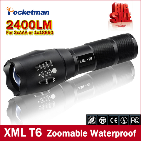 Big Promotion Ultra Bright XML T6 LED Flashlight 5 Modes 2400 Lumens Zoomable LED Torch  Free shipping ► Photo 1/6