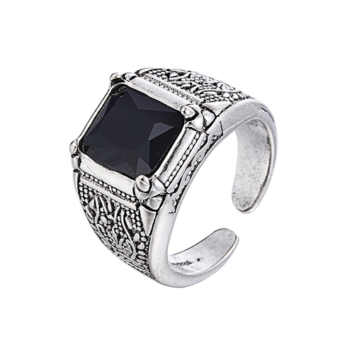 100% 925 sterling silver retro style black crystal men`engagement rings jewelry man open ring wholesale gift drop shipping ► Photo 1/6