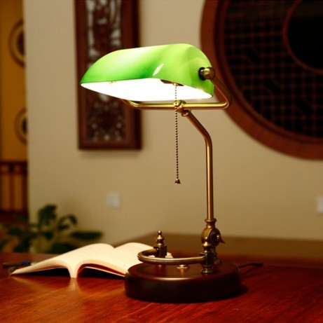 Vintage Banker Table Lamp, Vintage Green Glass Table Lamp