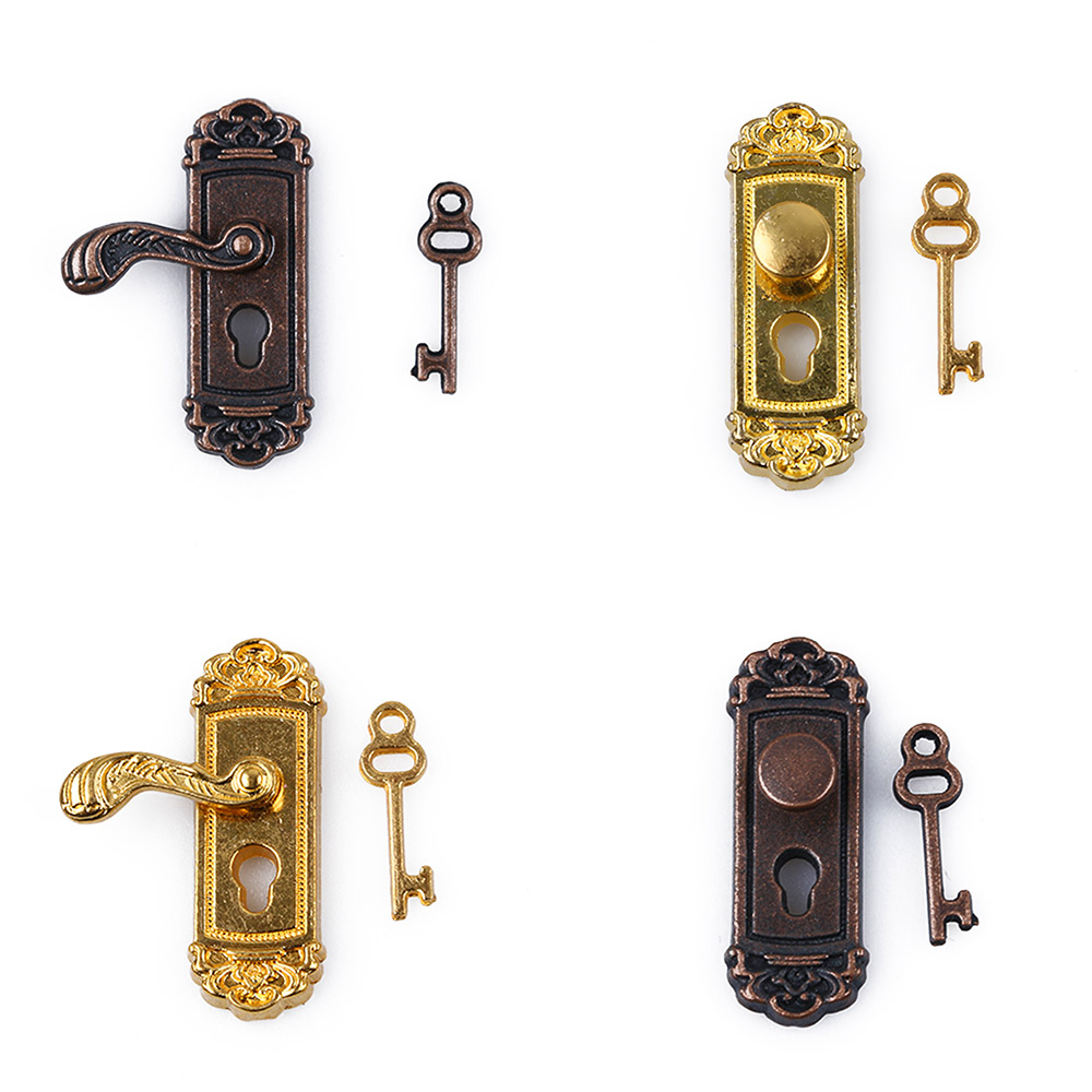 Miniature 1:12th scale Dolls House DIY set of 6 gold Cabinet Drawer pull Handles 