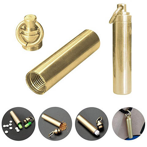 Solid Brass Waterproof Pill Capsule Fob Holder Case With Key Ring Small Medicine Container Seal Box Portable EDC Tool Keychain ► Photo 1/6