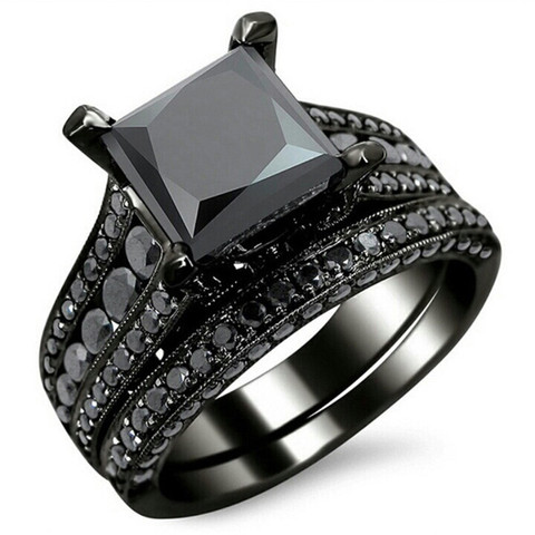 Modyle New Fashion Cocktail Party Ring Set Square-cut Black Cubic Zirconia Black Gold Color Fashion Jewelry ► Photo 1/1