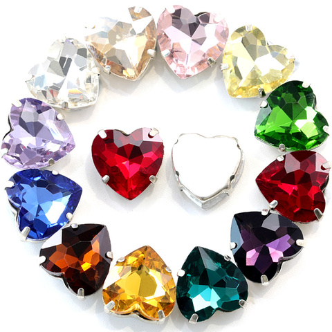 7Sizes Colorful Heart Shape Crystal Sew On Rhinestones With Claw Flatback Glass Strass Sewing On Silver Claw for Garments B2380 ► Photo 1/6