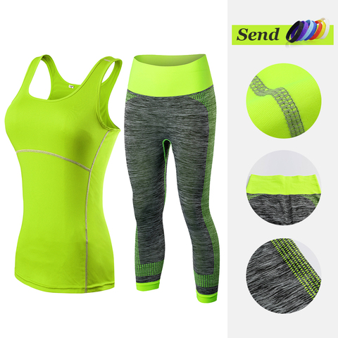 Fitness Clothing Stripe Sleeveless Tennis Yoga Vest+Pants Running Tight Jogging Workout Clothes For Women Tracksuit Sport Suit ► Photo 1/6