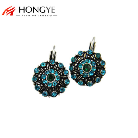 High Quality New Style Green Vintage Women Crystal Rhinestone Charms Ethnic Statement Round Drop Earrings Jewelry For Gift ► Photo 1/3