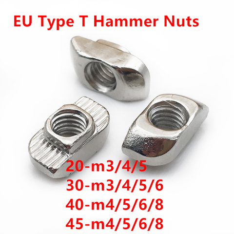 T-nut M3 M4 M5 M6 M8 Hammer Head T Nut Fasten Slot Nut Connector Nickel plated for 20 30 40 45 EU Aluminum Extrusion Profile ► Photo 1/4