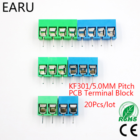 20Pcs/lot KF301-5.0-2P KF301-3P KF301-4P Pitch 5.0mm Straight Pin 2P 3P 4P Screw PCB Terminal Block Connector Blue Green ► Photo 1/6
