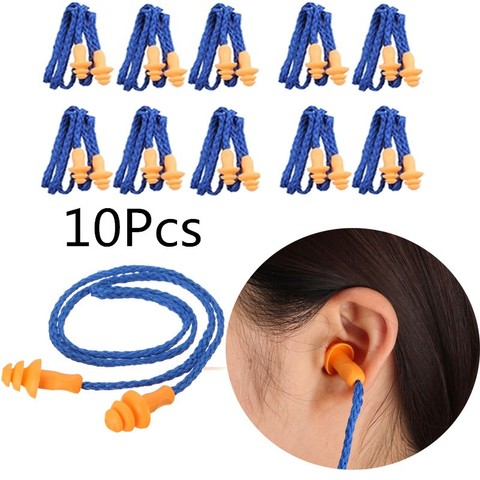 10Pcs Soft Silicone Corded Ear Plugs ears Protector Reusable Hearing Protection Noise Reduction Earplugs Earmuff ► Photo 1/6