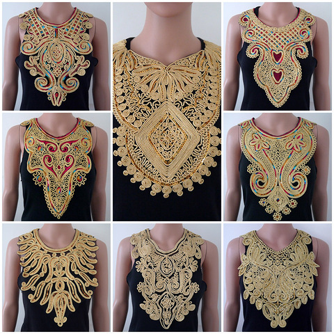 1pcs Gold collar Silver Craft Venise Sequins Floral Embroidered Applique Trim Decorated Lace Neckline Collars Sewing Accessories ► Photo 1/4