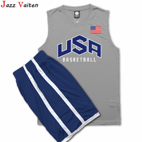 HipJazer Men fanart  USA STYLE Basketball Jerseys set sport tops training uniform with shorts Top Quality ► Photo 1/6