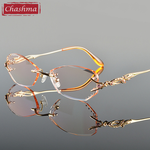 Chashma Luxury Tint Lenses Myopia Glasses Reading Glasses Diamond Cutting Rimless Titanium Glasses Frame for Women ► Photo 1/6