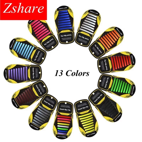 16pcs/lot Quality Silicone Shoelaces Elastic No Tie Shoe laces Unisex Rubber Shoelace Kids Adult Lazy Laces ► Photo 1/6