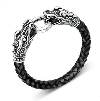 leather Tibetan silver men bracelet titanium fashion male vintage accessories parataxis dragon bracelet men jewelry ► Photo 1/3