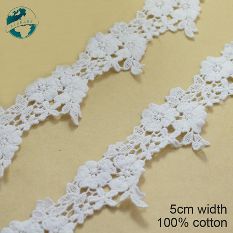 5cm white Cotton embroid lace sewing ribbon guipure lace african lace fabric trim warp knitting DIY Garment Accessories #3266 ► Photo 1/5