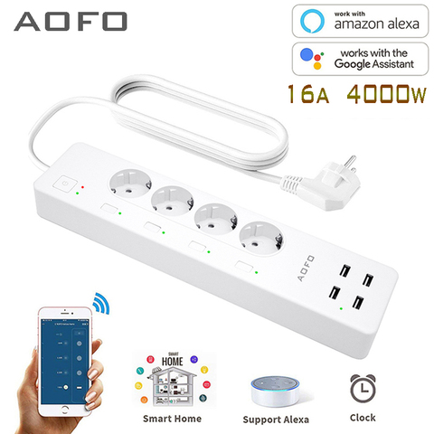 WiFi Smart Power Strip Surge Protector with 4 Smart Plugs  4 USB Ports Extension Cord, Work with Alexa & Google Assistant ► Photo 1/6