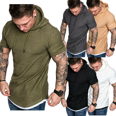 2022 New Fashion Mens Fit Summer Slim Summer Short Sleeve T-Shirt Casual Shirt Tops Clothes Hooded Muscle Tee ► Photo 1/6