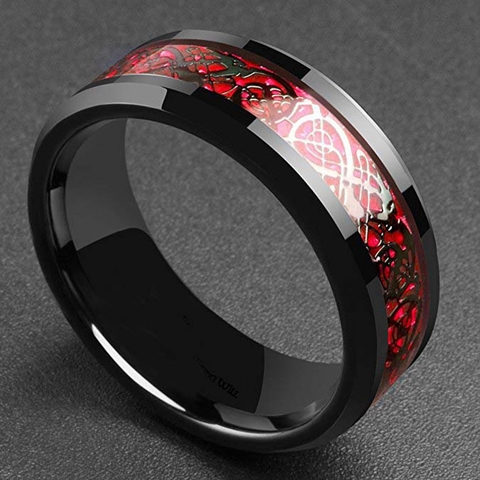Domineering Man Ring Red Green Carbon Fiber Black Dragon Inlay Comfort Fit Stainless steel Rings for Men Wedding Band Ring ► Photo 1/6