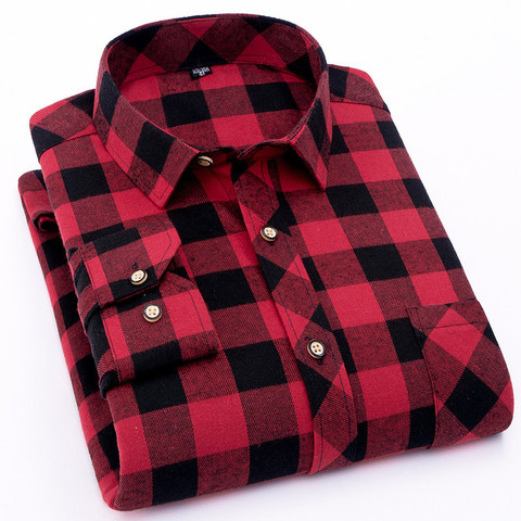 Red Flannel Plaid Shirt Men 2022 Fashion Dress Men shirt Casual Warm Soft Long Sleeve Shirts camiseta masculina chemise homme ► Photo 1/6