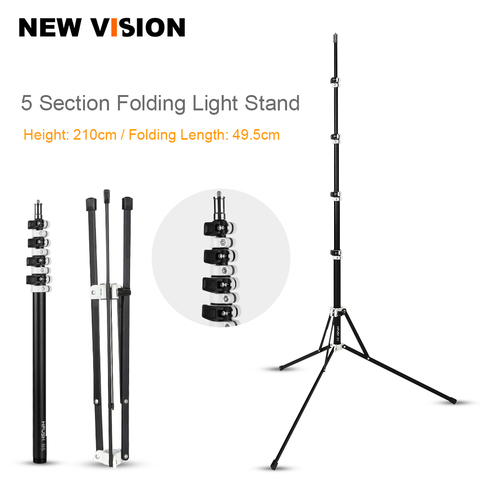 5 Section Collapsible 210cm Light Stand 6.9ft Metal Portable Foldable Tripod Outdoor Light Stand for Studio Flash Speedlide ► Photo 1/6