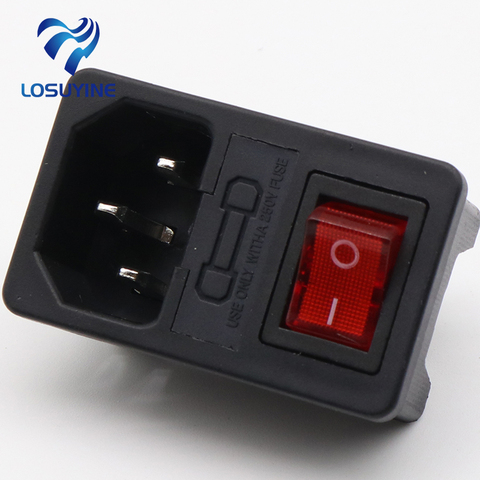 with 10A fuse ! Red Rocker Switch Fused IEC 320 C14 Inlet Power Socket Fuse Switch Connector Plug Connector ► Photo 1/1