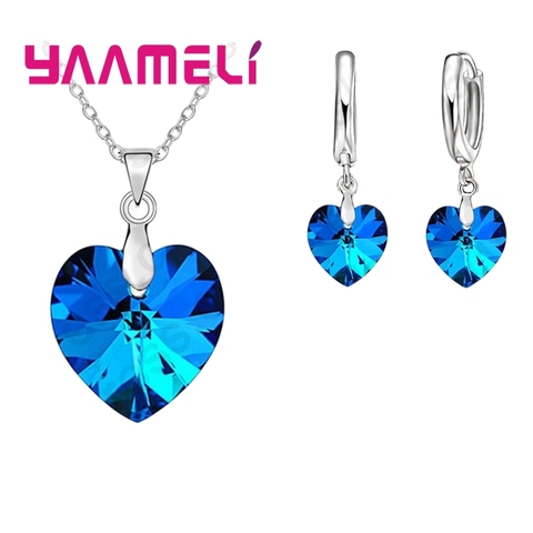 Love Heart Shape Women 925 Sterling Silver Bridal Jewelry Set For Wedding Fashion Crystal Pendants Necklaces Earring Set ► Photo 1/6