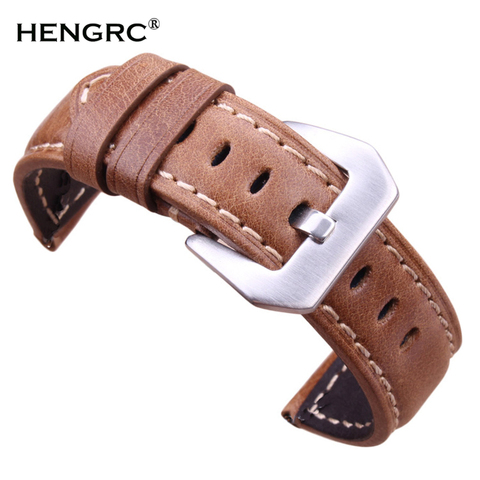 Watchbands Retro Genuine Leather Brown Men 20mm 22mm 24mm Soft Watch Band Strap Metal Pin Buckle Accessories Relojes Hombre ► Photo 1/6