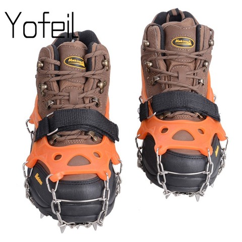 19 Teeth  Claw Traction Crampon Anti-Slip Ice Cleats Boots Gripper Chain Spike Sharp Outdoor Snow Walking Climb Shoes cover ► Photo 1/6