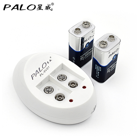 PALO 2pcs Ni-Mh 9V Bateria Rechargeable Batteries with EU Smart Battery Charger for 6F22 9V Rechargeable batteries set ► Photo 1/1