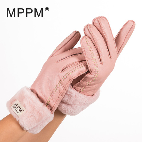 Russian winter Women's Gloves 100% Real Leather Sheepskin Winter Gloves Hot Warm Stylish Full Finger Ladies Gloves Mittens ► Photo 1/6