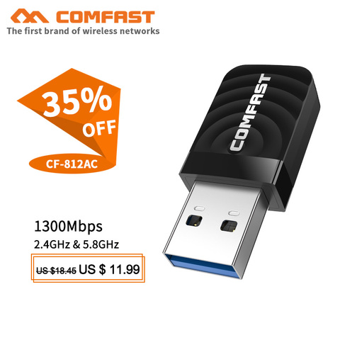 Comfast CF-812AC usb wifi adapter 2.4Ghz/5GHz 1300Mbps USB Wireless Adapter Dual Band WiFi Receiver AC Wi-Fi Dongle Network Card ► Photo 1/6