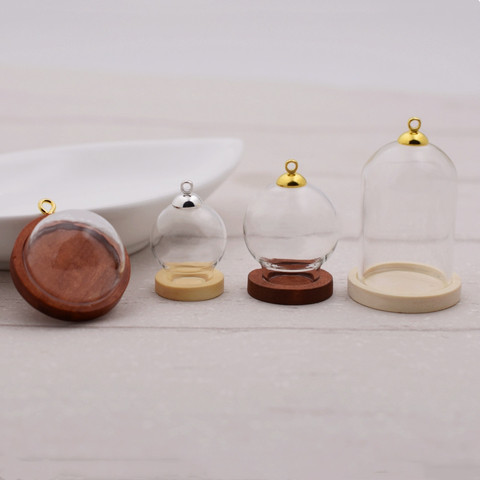 1sets 38*25mm tube glass globe bottle wood base beads cap set glass ball glass vial cover dome glass bottle cute charms ► Photo 1/6