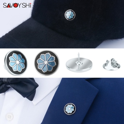 SAVOYSHI Blue/Black Enamel Flower shape man Lapel Pin Brooches Pins Fine Gift for Men Brooches Collar Party Engagement Jewelry ► Photo 1/6