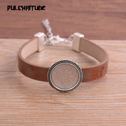 1pcs 6Color Pattern PU Bracelet Silver Round Base Setting Cuff Blank Trays Brazel Fit 18mm Glass Cameo Dome Cabochon DIY Jewelry ► Photo 1/1