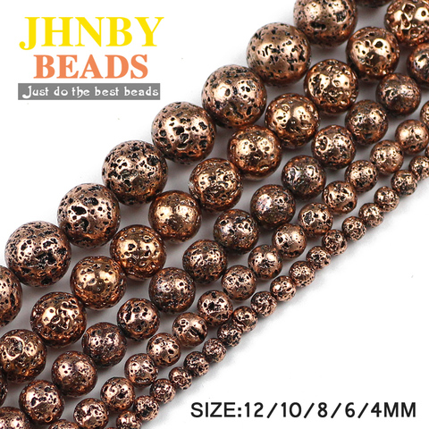 JHNBY Red bronze copper Natural Lava Stone Hematite 4/6/8/10/12MM Round Loose beads for Jewelry bracelets making DIY Accessories ► Photo 1/6