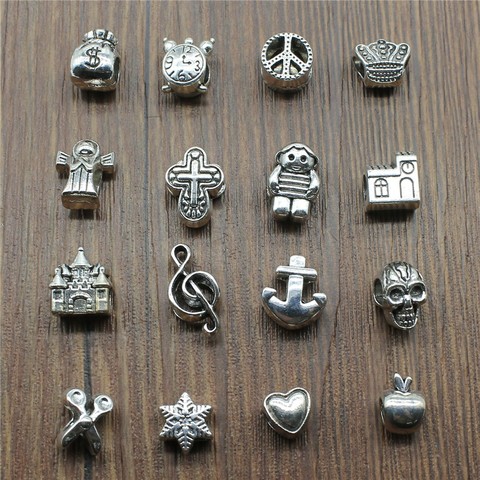 10pcs/lots Antique Silver Color European Big Hole Beads Charm Jewelry Accessories For Bracelet Making ► Photo 1/2