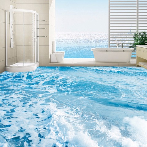 Custom 3D Floor Mural Wallpaper Sea Water Waves Floor Sticker Paintings Wear Non-slip Self-adhesive PVC Waterproof Floor Murals ► Photo 1/5