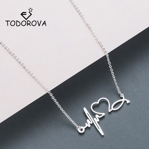 Todorova Stainless Steel Stethoscope Heartbeat Necklace Women Love Heart Necklaces & Pendants Medical Nurse Doctor Lover Gifts ► Photo 1/6
