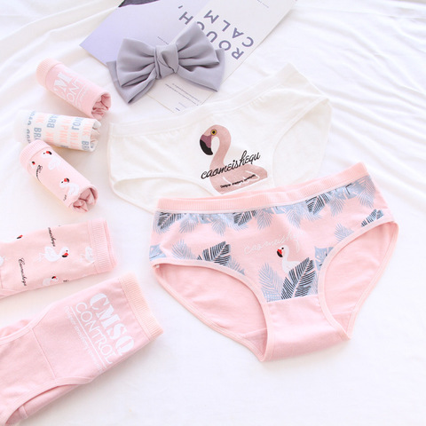 New 4pcs Teenage Flamingos Underpants Young Girl Briefs Comfortable Cotton Panties Kids Underwear B807 ► Photo 1/6