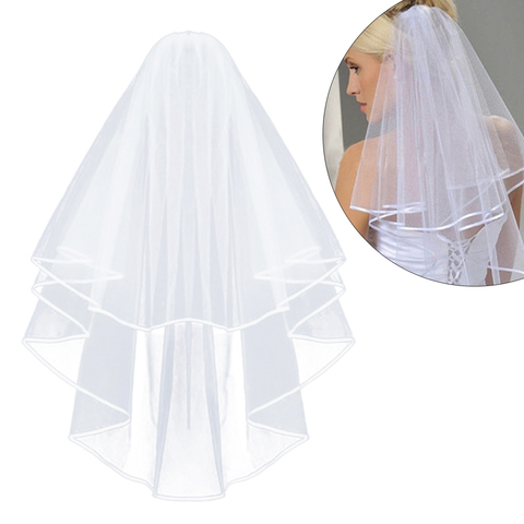 White Wedding Bridal Veil Tulle Bridal Veils with Comb Wedding Veils With Lace Ribbon Edge For Marriage Wedding Accessories ► Photo 1/6