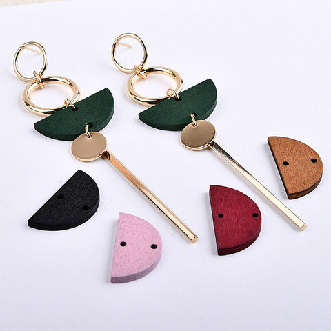 Simple exaggerated geometric wood round semicircle double hole earring ear and ear accessories DIY handmade material ► Photo 1/6