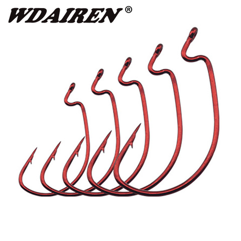 20Pcs/lot Red Offset Worm Hook for Bass Fishing Plastic Worm Taxas Rig Fishhook Wholesale Bait Hooks Fishing tackle accessories ► Photo 1/3