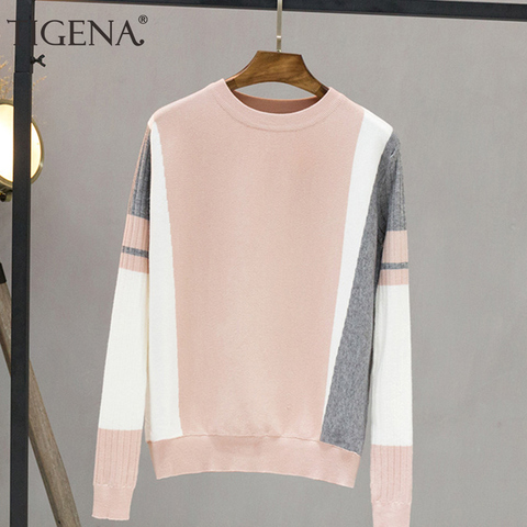 TIGENA Contrast Color Pullover Sweater Women 2022 Fall Winter Long Sleeve Knit Jumper Sweater Female Black Pink Knitwear Clothes ► Photo 1/6