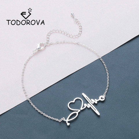 Todorova Stainless Steel Heartbeat Cardiogram Bracelets Stethoscope Women Bracelet Special Gifts for Nurse Jewelry for Doctor ► Photo 1/6