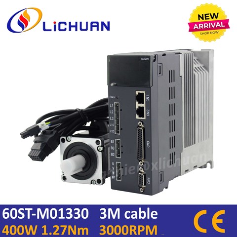 Lichuan 400w servo motor with driver kit 60st-01330 ac servo motor AC220V 3000rpm AC motor servo cnc for cnc servo kit ► Photo 1/5