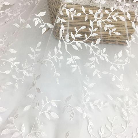 1 Yard White Leaves Wedding Dress Embroidery Lace Fabric Bridal Gown Lace Trims For Clothing Sewing Mesh French Lace Trimmings ► Photo 1/5