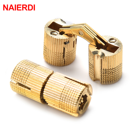 4PCS NAIERDI Copper Brass Furniture Hinges 8-18mm Cylindrical Hidden Cabinet Concealed Invisible Door Box Hinges For Hardware ► Photo 1/6