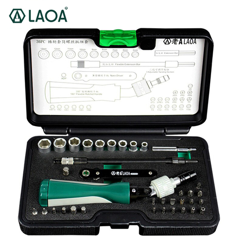 LAOA 36pcs Ratchet Screwdriver Sets With S2 Bit Hex Slotted Phillips Y-shaped Pentacle Torx Bits Hand Tools pdr Kit Outillage ► Photo 1/5