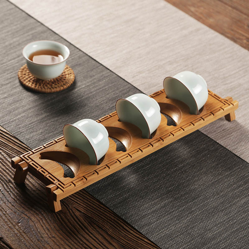 Bamboo Teacup Holder Shelf Tea Cup Draining Rack Organizer Tea Ceremony Acce Cu 