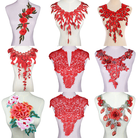 Red Flower Embroidered Lace Neckline DIY Collar Trim Clothes Sewing Applique Embroidery Edge for Sewing Supplies Crafts ► Photo 1/4